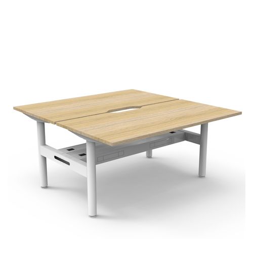 Halo Static Back to Back Workstation with Cable Tray 1500W White Frame Natural Oak Scallop Top
