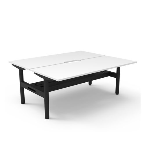 Halo Static Back to Back Workstation with Cable Tray 1800W Black Frame Natural White Scallop Top