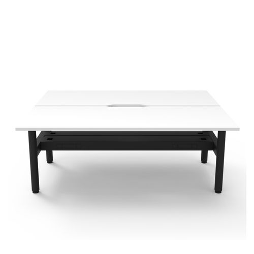 Halo Static Back to Back Workstation with Cable Tray 1800W Black Frame Natural White Scallop Top