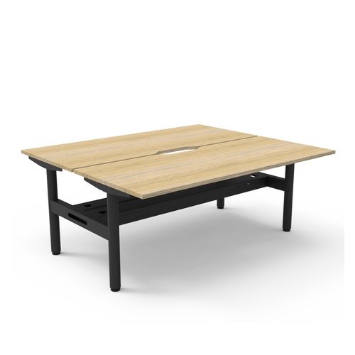 Halo Static Back to Back Workstation with Cable Tray 1800W Black Frame Natural Oak Scallop Top