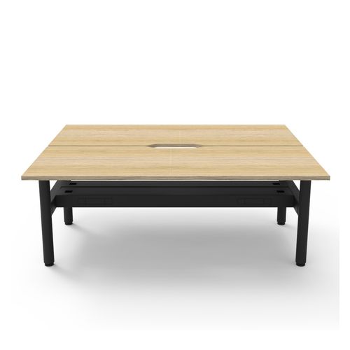 Halo Static Back to Back Workstation with Cable Tray 1800W Black Frame Natural Oak Scallop Top