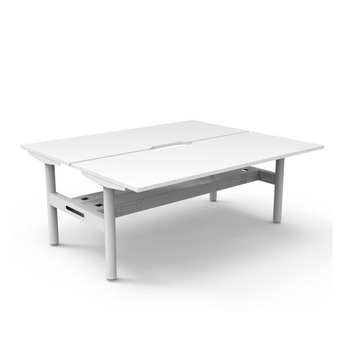 Halo Static Back to Back Workstation with Cable Tray 1800W White Frame Natural White Scallop Top