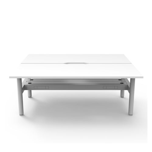 Halo Static Back to Back Workstation with Cable Tray 1800W White Frame Natural White Scallop Top