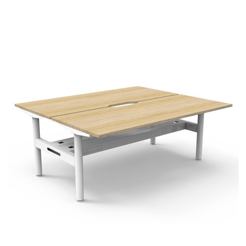 Halo Static Back to Back Workstation with Cable Tray 1800W White Frame Natural Oak Scallop Top