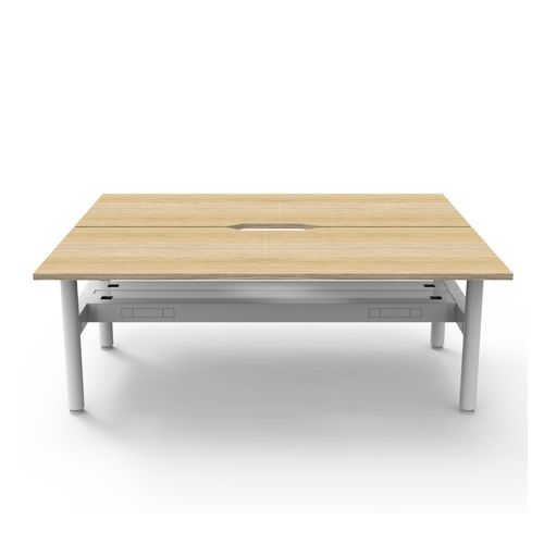 Halo Static Back to Back Workstation with Cable Tray 1800W White Frame Natural Oak Scallop Top
