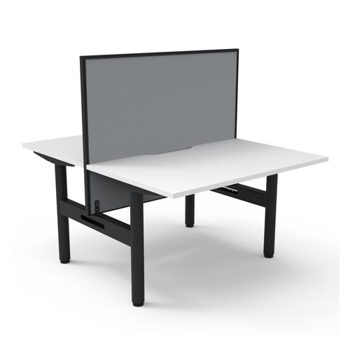 Halo Static Back to Back Workstation with Black/Grey Screen 1200W Black Frame Natural White Scallop Top