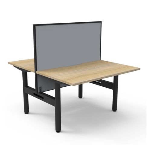 Halo Static Back to Back Workstation with Black/Grey Screen 1200W Black Frame Natural Oak Scallop Top
