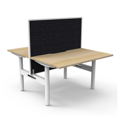 Halo Static Back to Back Workstation with White/Black Screen 1200W White Frame Natural Oak Scallop Top