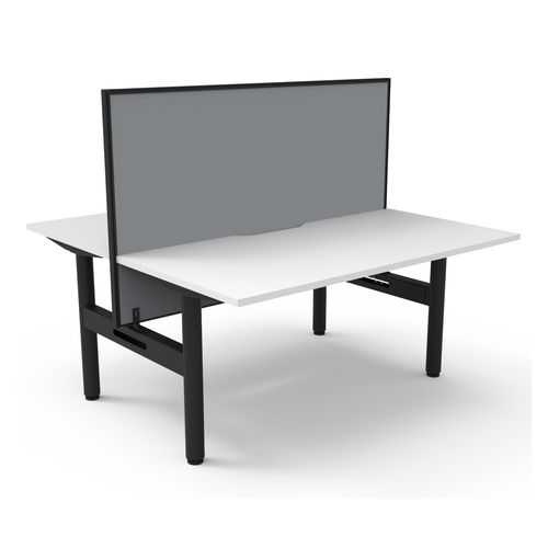 Halo Static Back to Back Workstation with Black/Grey Screen 1500W Black Frame Natural White Scallop Top