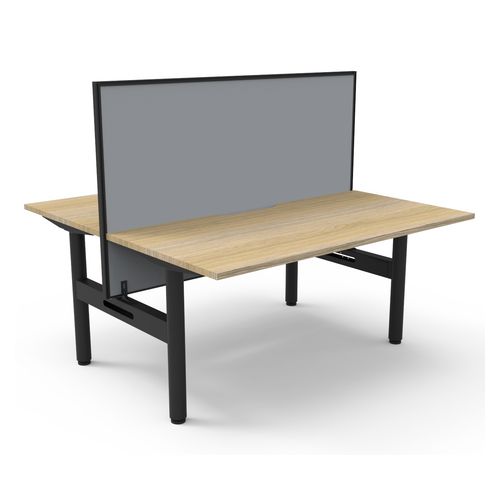 Halo Static Back to Back Workstation with Black/Grey Screen 1500W Black Frame Natural Oak Scallop Top