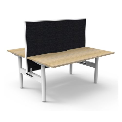 Halo Static Back to Back Workstation with White/Black Screen 1500W White Frame Natural Oak Scallop Top