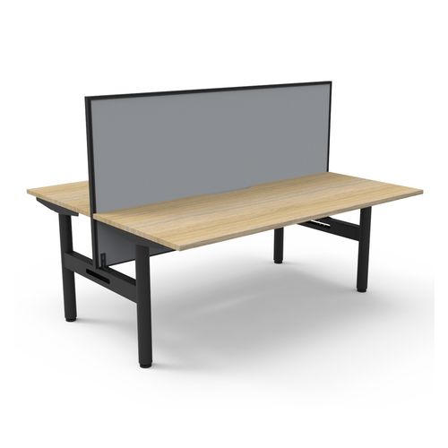 Halo Static Back to Back Workstation with Black/Grey Screen 1800W Black Frame Natural Oak Scallop Top