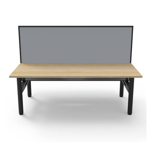 Halo Static Back to Back Workstation with Black/Grey Screen 1800W Black Frame Natural Oak Scallop Top