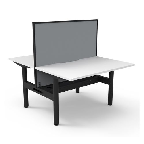 Halo Static Back to Back Workstation with Black/Grey Screen and Cable Tray 1200W Black Frame Natural White Scallop Top