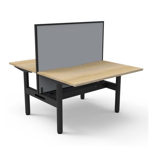 Halo Static Back to Back Workstation with Black/Grey Screen and Cable Tray 1200W Black Frame Natural Oak Scallop Top