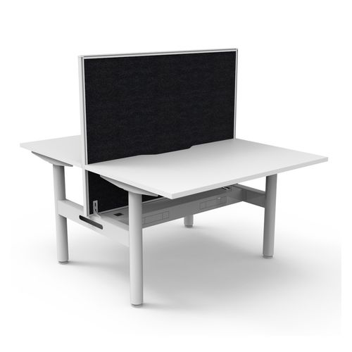 Halo Static Back to Back Workstation with White/Black Screen and Cable Tray 1200W White Frame Natural White Scallop Top