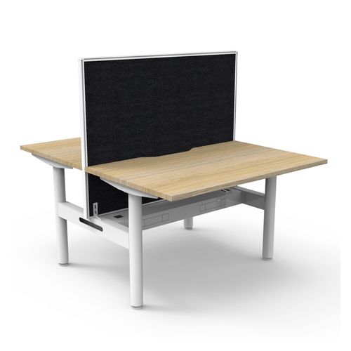Halo Static Back to Back Workstation with White/Black Screen and Cable Tray 1200W White Frame Natural Oak Scallop Top