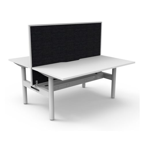 Halo Static Back to Back Workstation with White/Black Screen and Cable Tray 1500W White Frame Natural White Scallop Top