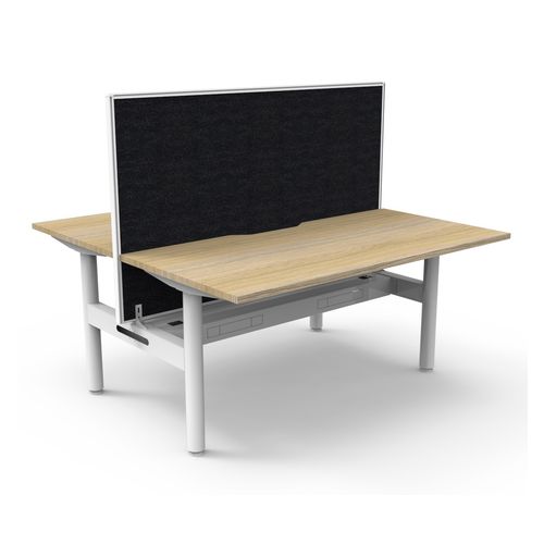 Halo Static Back to Back Workstation with White/Black Screen and Cable Tray 1500W White Frame Natural Oak Scallop Top