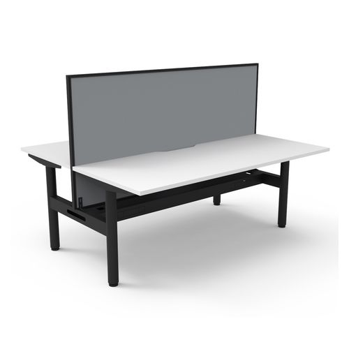 Halo Static Back to Back Workstation with Black/Grey Screen and Cable Tray 1800W Black Frame Natural White Scallop Top