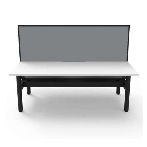 Halo Static Back to Back Workstation with Black/Grey Screen and Cable Tray 1800W Black Frame Natural White Scallop Top
