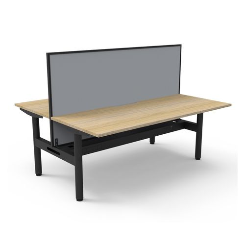 Halo Static Back to Back Workstation with Black/Grey Screen and Cable Tray 1800W Black Frame Natural Oak Scallop Top