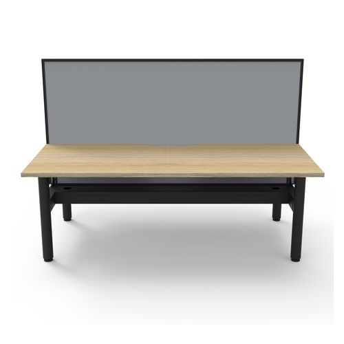 Halo Static Back to Back Workstation with Black/Grey Screen and Cable Tray 1800W Black Frame Natural Oak Scallop Top