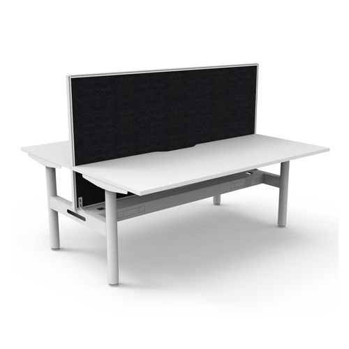 Halo Static Back to Back Workstation with White/Black Screen and Cable Tray 1800W White Frame Natural White Scallop Top