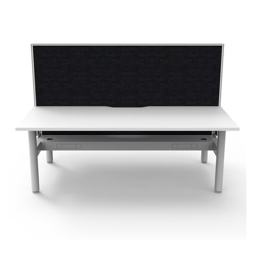 Halo Static Back to Back Workstation with White/Black Screen and Cable Tray 1800W White Frame Natural White Scallop Top
