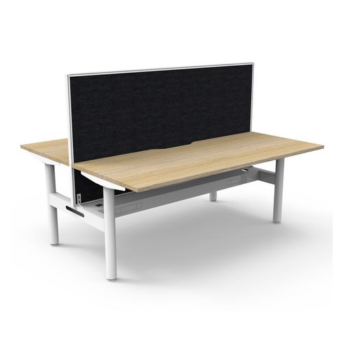Halo Static Back to Back Workstation with White/Black Screen and Cable Tray 1800W White Frame Natural Oak Scallop Top