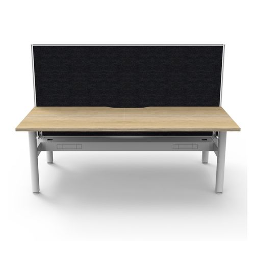 Halo Static Back to Back Workstation with White/Black Screen and Cable Tray 1800W White Frame Natural Oak Scallop Top