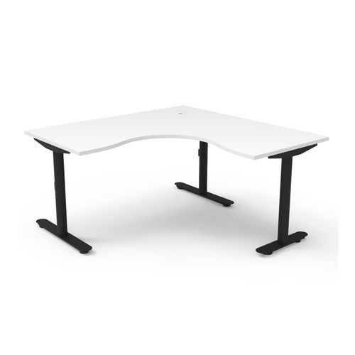 Halo Static Corner Workstation 1500x1500 Black Frame Natural White Top