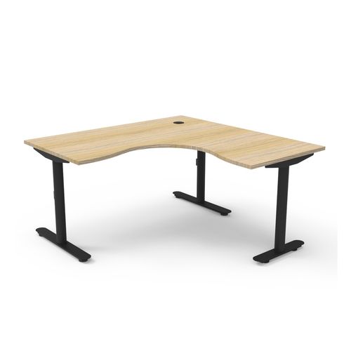Halo Static Corner Workstation 1500x1500 Black Frame Natural Oak Top