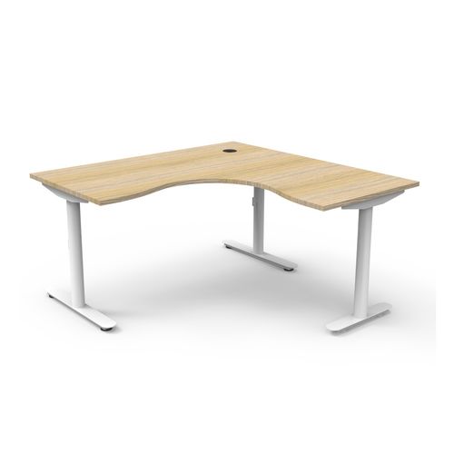 Halo Static Corner Workstation 1500x1500 White Frame Natural Oak Top