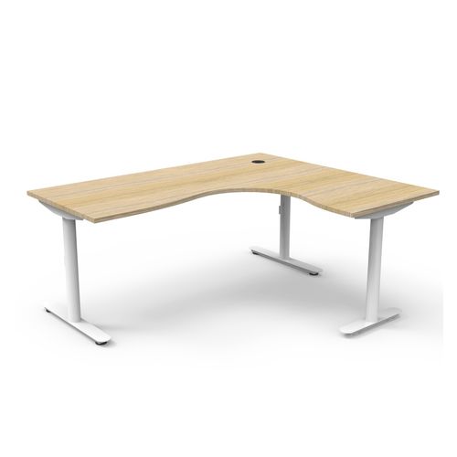 Halo Static Corner Workstation 1800x1500 White Frame Natural Oak Top