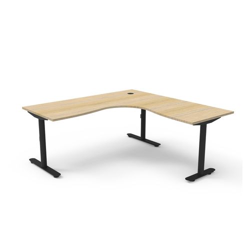 Halo Static Corner Workstation 1800x1800 Black Frame Natural Oak Top