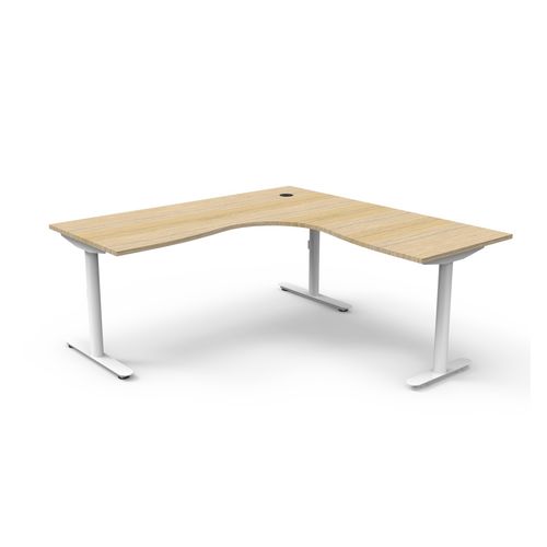 Halo Static Corner Workstation 1800x1800 White Frame Natural Oak Top