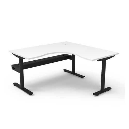 Halo Static Corner Workstation with Cable Tray 1500x1500 Black Frame Natural White Top