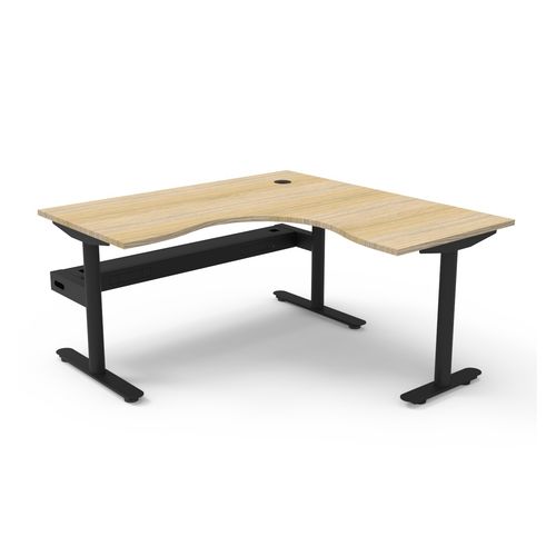Halo Static Corner Workstation with Cable Tray 1500x1500 Black Frame Natural Oak Top