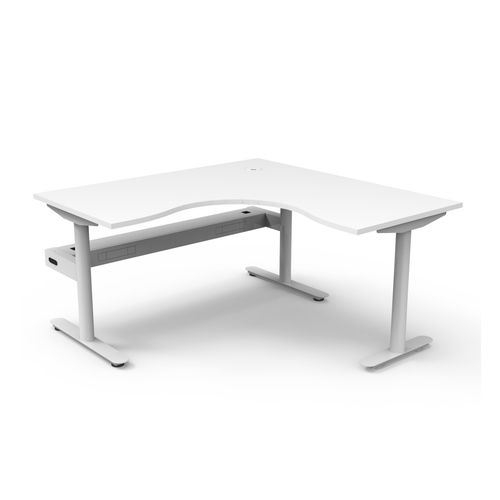 Halo Static Corner Workstation with Cable Tray 1500x1500 White Frame Natural White Top