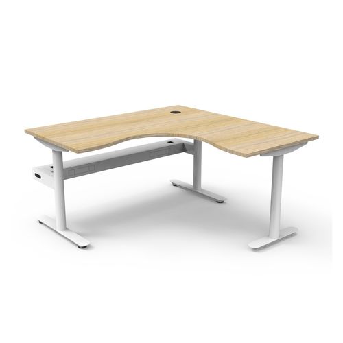 Halo Static Corner Workstation with Cable Tray 1500x1500 White Frame Natural Oak Top