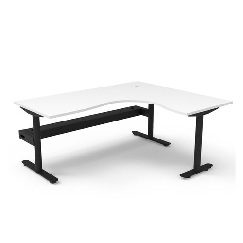 Halo Static Corner Workstation with Cable Tray 1800x1500 Black Frame Natural White Top