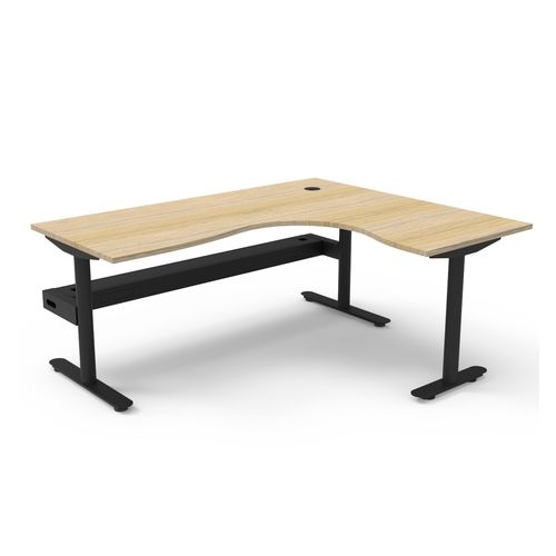 Halo Static Corner Workstation with Cable Tray 1800x1500 Black Frame Natural Oak Top