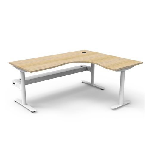 Halo Static Corner Workstation with Cable Tray 1800x1500 White Frame Natural Oak Top