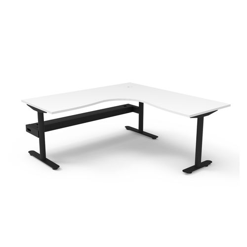 Halo Static Corner Workstation with Cable Tray 1800x1800 Black Frame Natural White Top