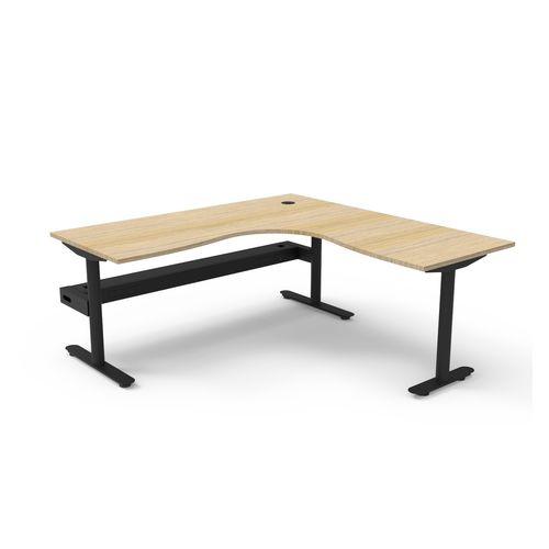 Halo Static Corner Workstation with Cable Tray 1800x1800 Black Frame Natural Oak Top
