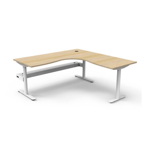 Halo Static Corner Workstation with Cable Tray 1800x1800 White Frame Natural Oak Top