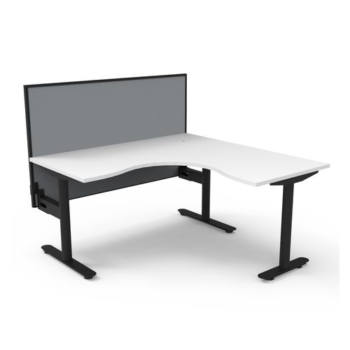 Halo Static Corner Workstation With Black/Grey Screen 1500x1500 Black Frame Natural White Top