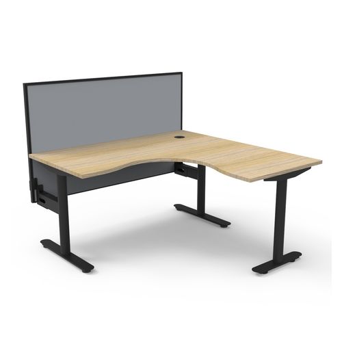 Halo Static Corner Workstation With Black/Grey Screen 1500x1500 Black Frame Natural Oak Top