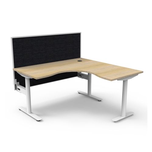 Halo Static Corner Workstation With White/Black Screen 1500x1500 White Frame Natural Oak Top